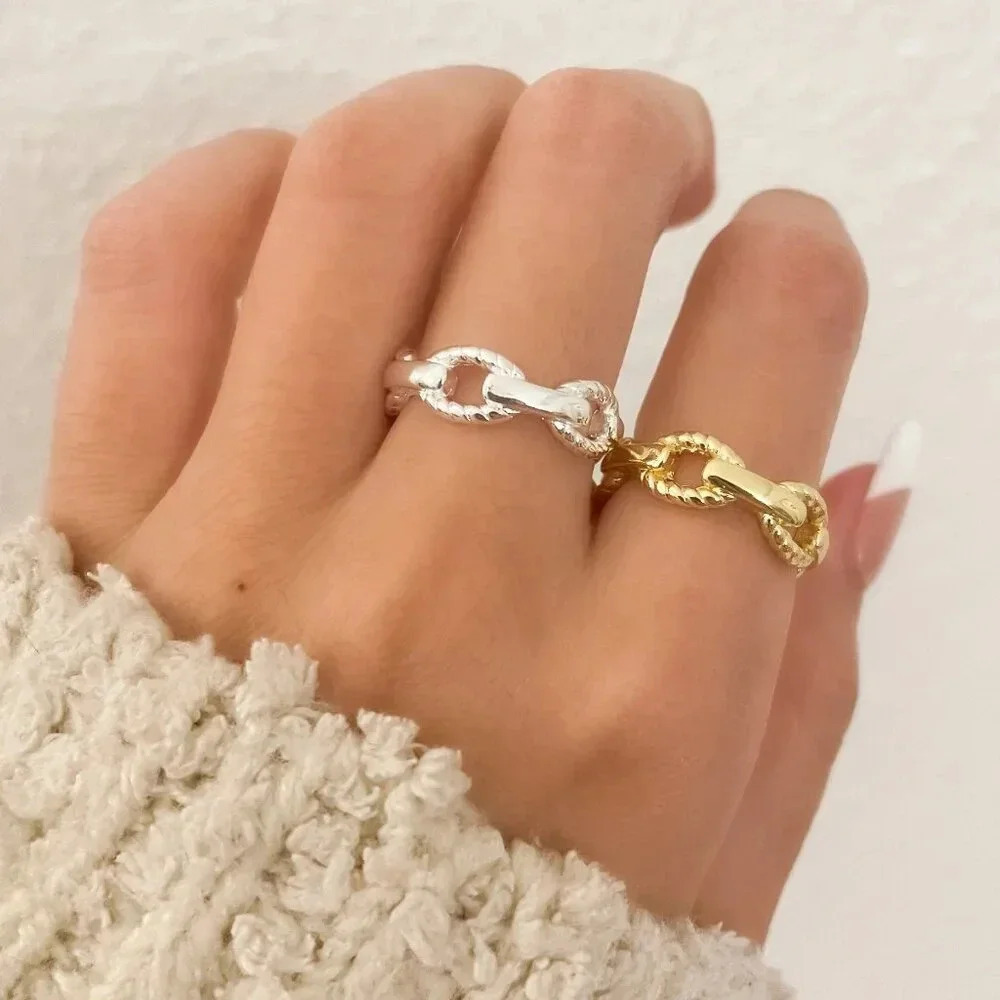 925 Sterling Silver Curb Chain Ring Chain Link Ring Stackable Minimalist Ring